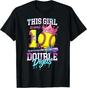 This Girl Now 10 Double Digits Softball Ice Cream Drip Girls T-Shirt Cotton Fabric Kid