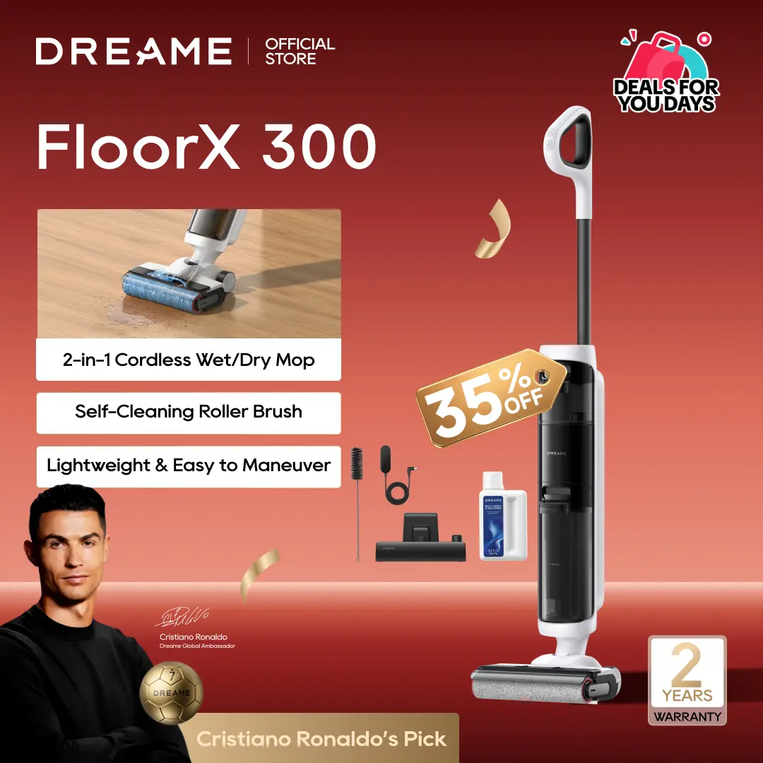 【Super Brand Day】Dreame  FloorX 300 Cordless Wet Dry Vacuum & Floor Washer, Dual-Edge Brush, Self-Cleaning, 20 Min Runtime, for Hard Floors