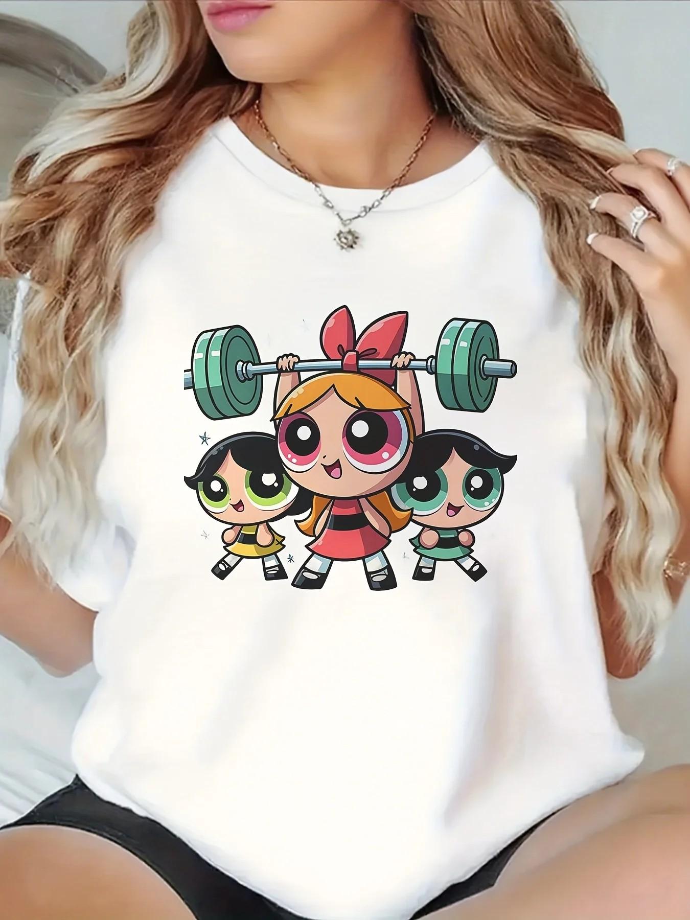 Girls Super Powerful Blouse Training Harajuku Short Sleeve Casual Women's T-shirt Clothing Street Tops Tees Aesthetic Clothes