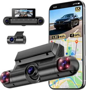 4-Channel 4K 360° Car Dashcam - Battery-Powered 4-Lens Simultaneous Recording,  170° to 150° ultra-wide angle, 5.8GHz WiFi, GPS, 8 IR Lights, Gravity Sensor, Loop Recording, 128GB SD Card Included