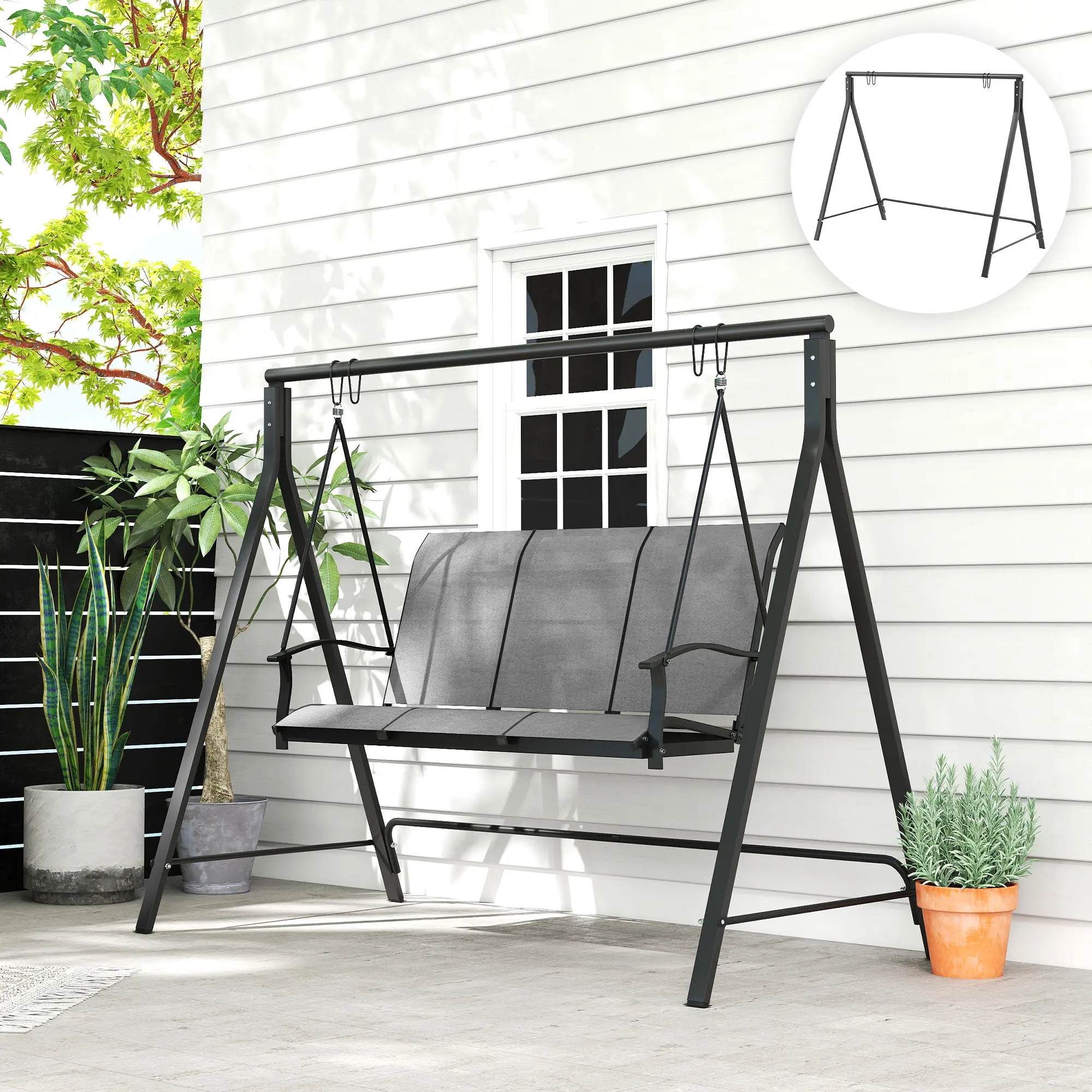 Metal Porch Swing Stand Heavy Duty Black A Frame 528 lbs Capacity Hanging Chair Stand Only for Backyard Patio Lawn Playground 4 Rings for 2 3 Seater Swing
