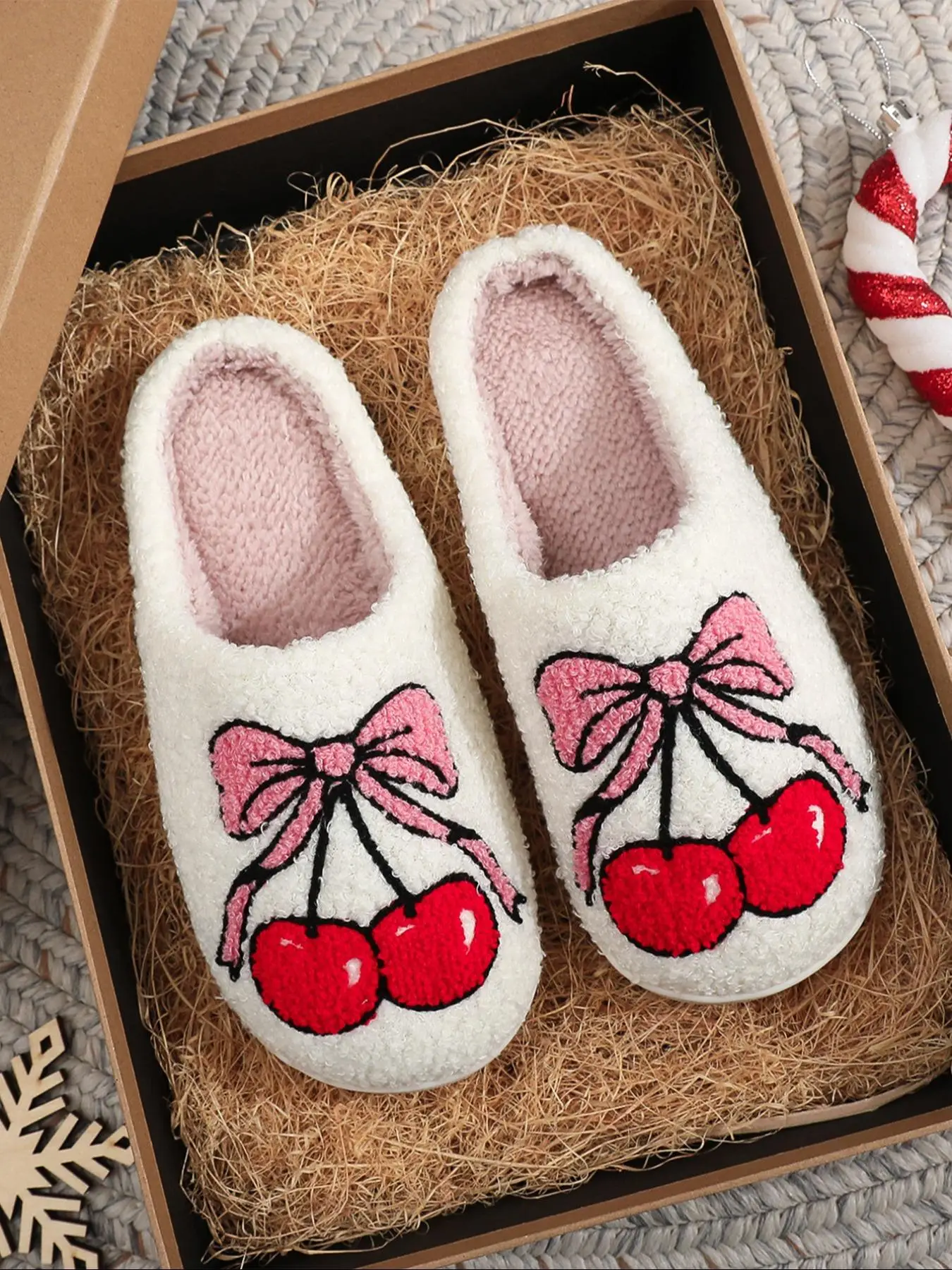 Women's Cute Gingerbread Man Pattern Plush Slippers, Casual Soft Comfortable Home Slippers, Warm Slippers for Indoor & Outdoor Use for Fall & Winter I