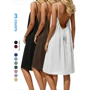1/3Pcs Women's Cami Lounge Dress, Sleeveless Knee-Length Nightdress, Elegant Casual Sleepwear for Summer Home Relaxing