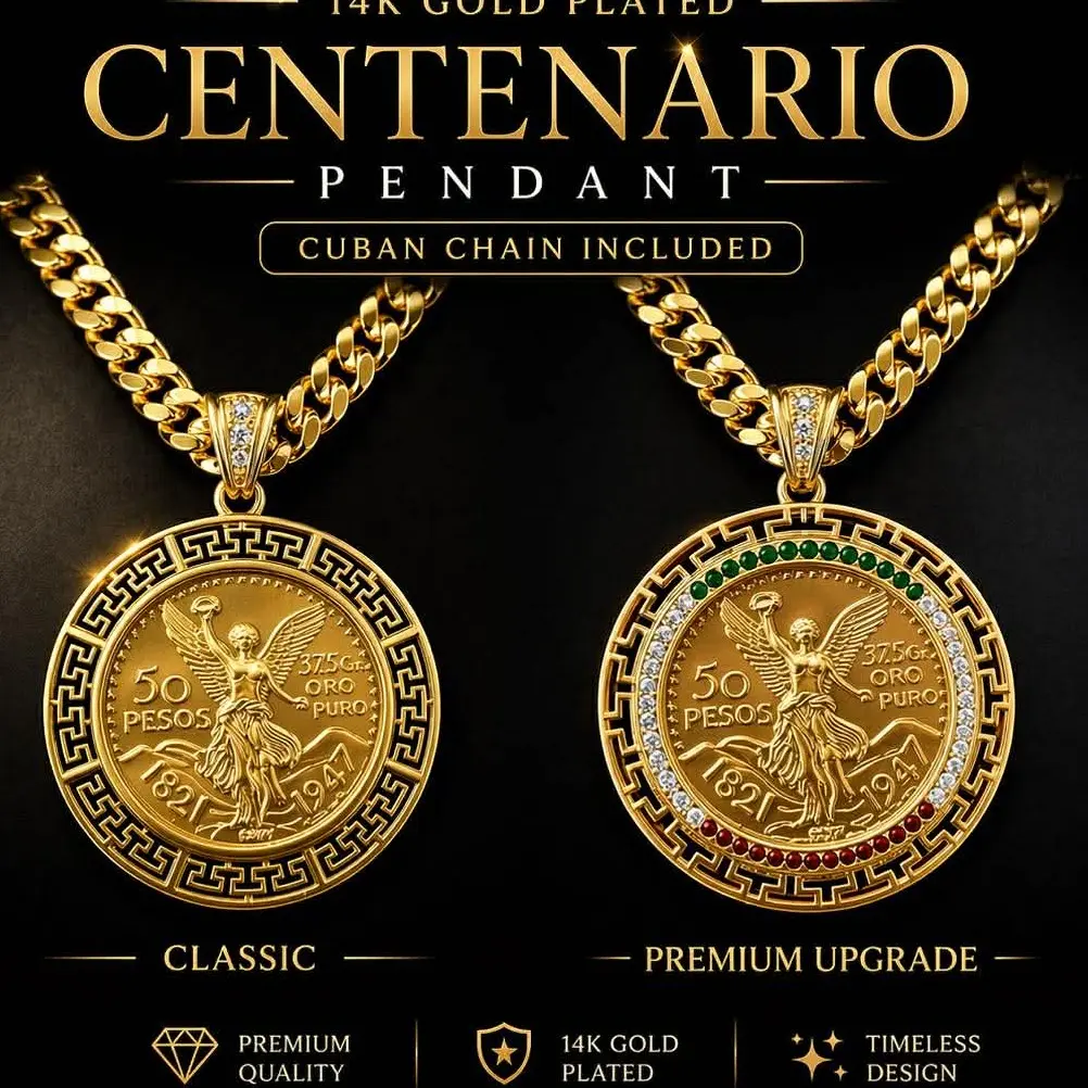 14K Gold Plated 50 Pesos Centenario Upgraded Cuban 2.6" Centenary Pendant Fashion Chain Unisex Jewelry Gold Coin Necklace