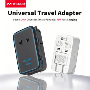 MOJUE Universal Travel Adapter, 2026 Ultra-Slim 45W PD Fast Charger, 4-Port (USB-A/1 USB-C/2 ) International Power Adapter, Worldwide Plug Adapter for EU/UK/AU/Asia, Travel Essentials for 200+ Countries