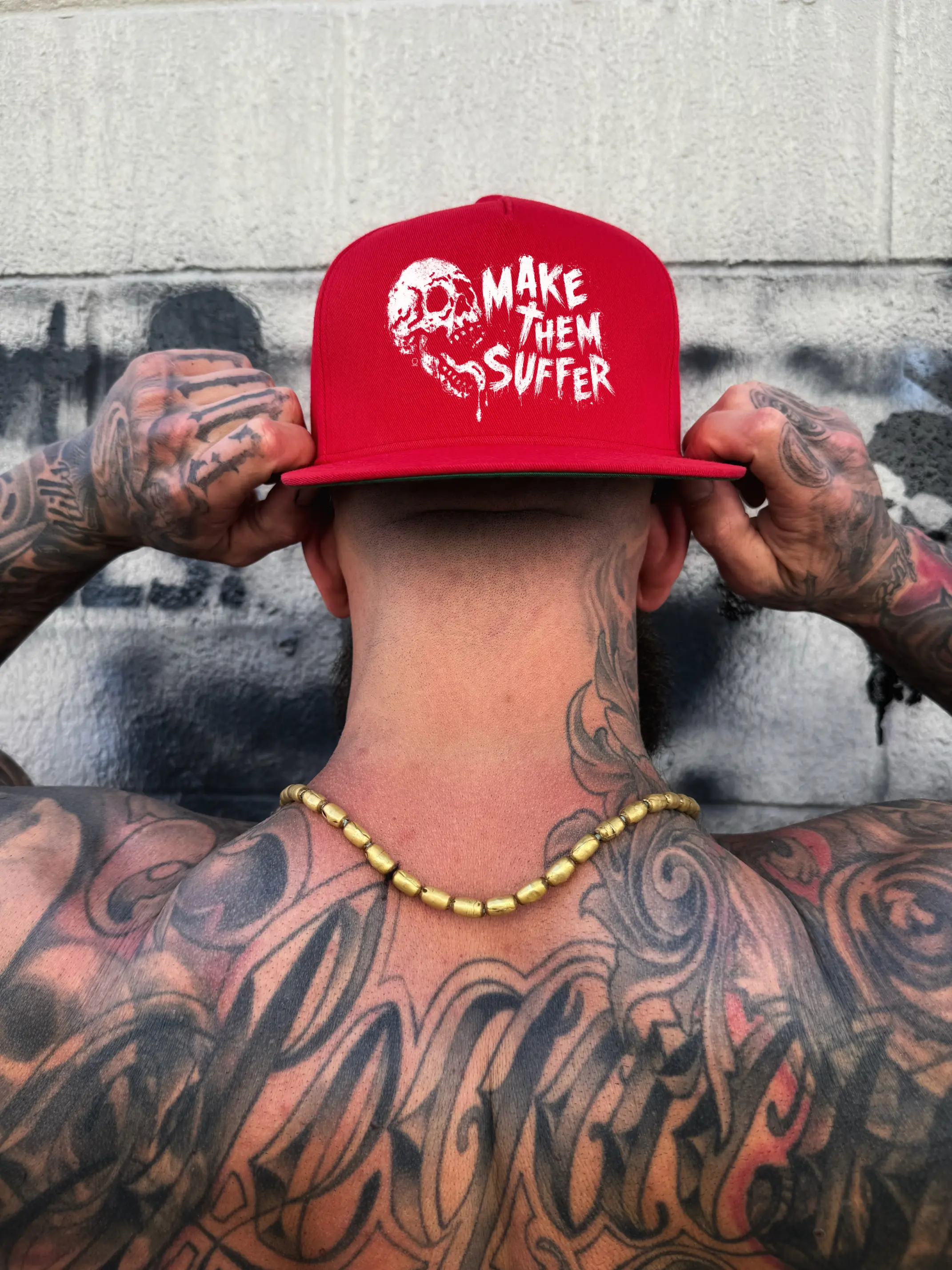Unisex Red Graphic Text Flat Bill Hat - Casual Wear Cap with Snapback Strap, Bold Print