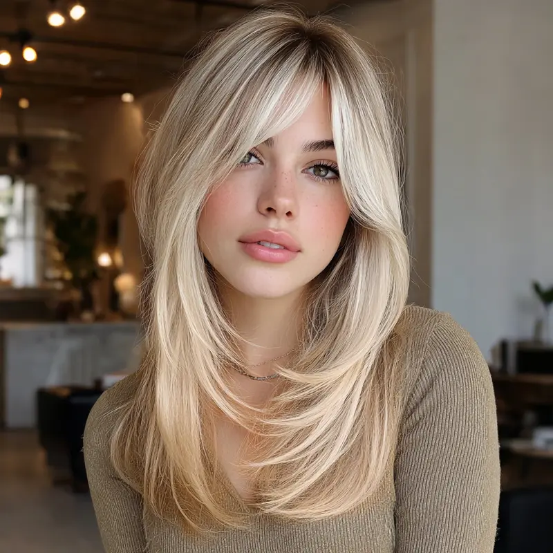SMILCO 24" Straight with Soft Curls Gradient Gold Synthetic Wig, with Curtain Bangs, Glueless, Natural-Looking Scalp, Full Machine Cap, Adjustable Straps & Breathable Cap, Vibrant Color & Soft Texture SM242