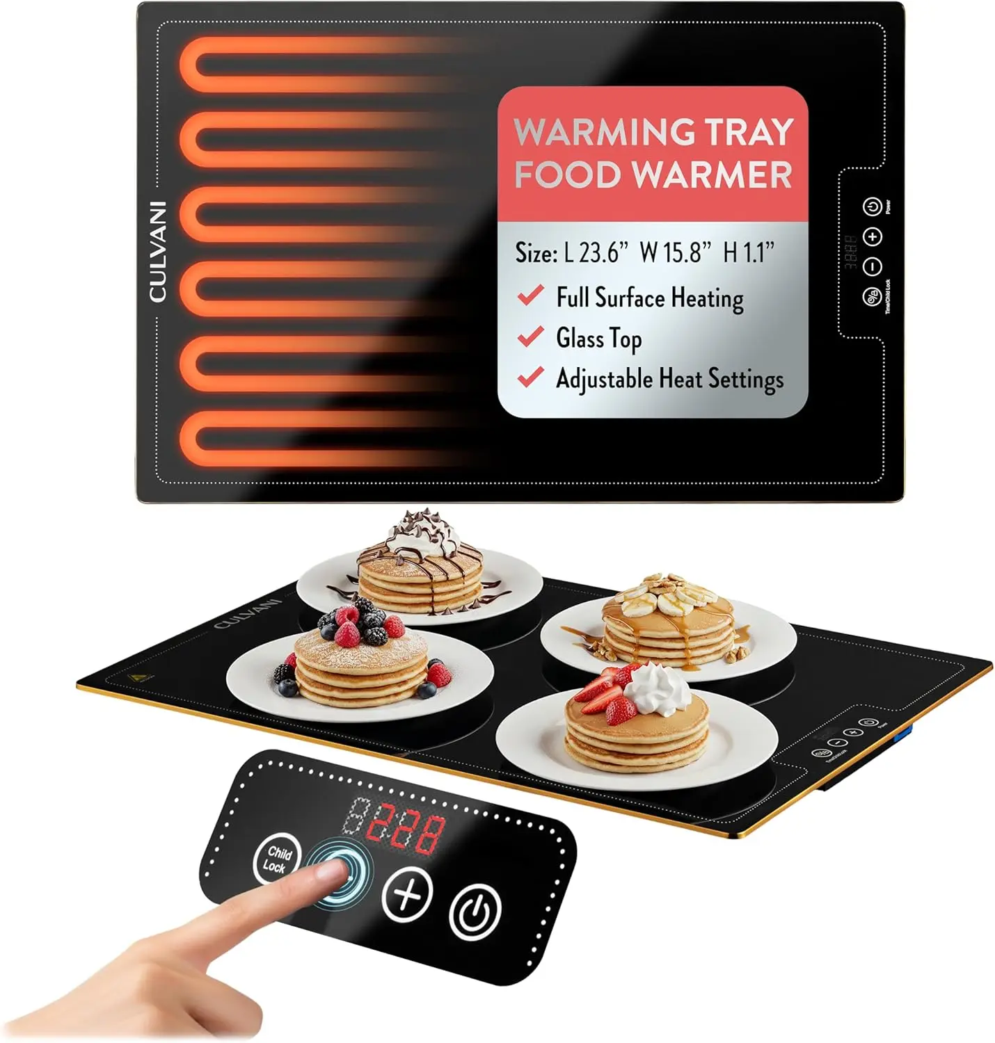 Culvani ThermaPlate Electric Food Warming Tray, 105°F–240°F Adjustable Heat, 6 Presets, LED Touch Panel, Non-Slip Base & 5-Year Warranty – Slim, Large & XL Models for Parties & Home Use