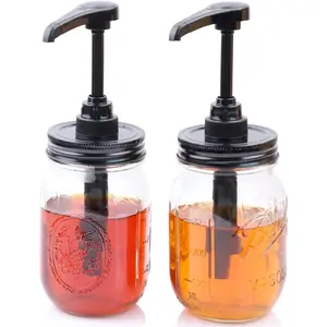 Glass Syrup Sauce Bottle with Dispenser Pump 16 Oz Mason Jar Honey Coffee Syrup Condiment Container Food Grade Airtight & Leak-Proof 2 Set