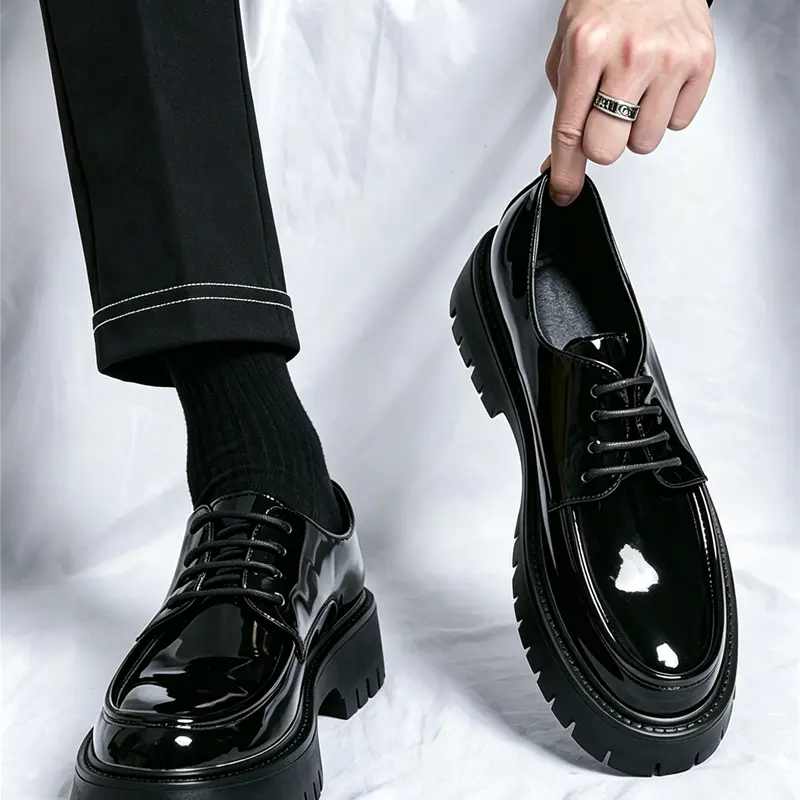 ONXITOM Men's Classic Lace Oxford Shoes - Round Toe, Closed Ankle, Less Than Ankle, Plain Design, Soft Patent & Faux Leather, Lightweight, Highly Elastic, Easy to Clean, Non-Slip Rubber Lug Sole Walking Shoes for Business Casual,Formal Use