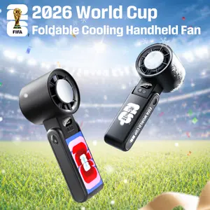 2026 FIFA World Cup Handheld Fan, Souvenir Gift, LED Digital Battery Display, Mini High-Speed Fan, Adjustable Wind Speed, Pocket Size, Suitable for Outdoor Camping, Travel, Home, and Office Use