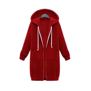 Autumn Winter Women's Hooded Long Sleeve Sweatshirt Mid-Length Jacket Multiple Colors