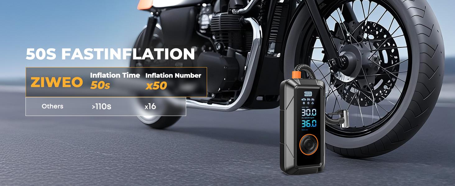 Tire Inflator, & 12V DC Air Inflator for Car Bikes MotorcycleTires Balls with Auto Shut-Off, Pressure Gauge, Compact Emergency Pump