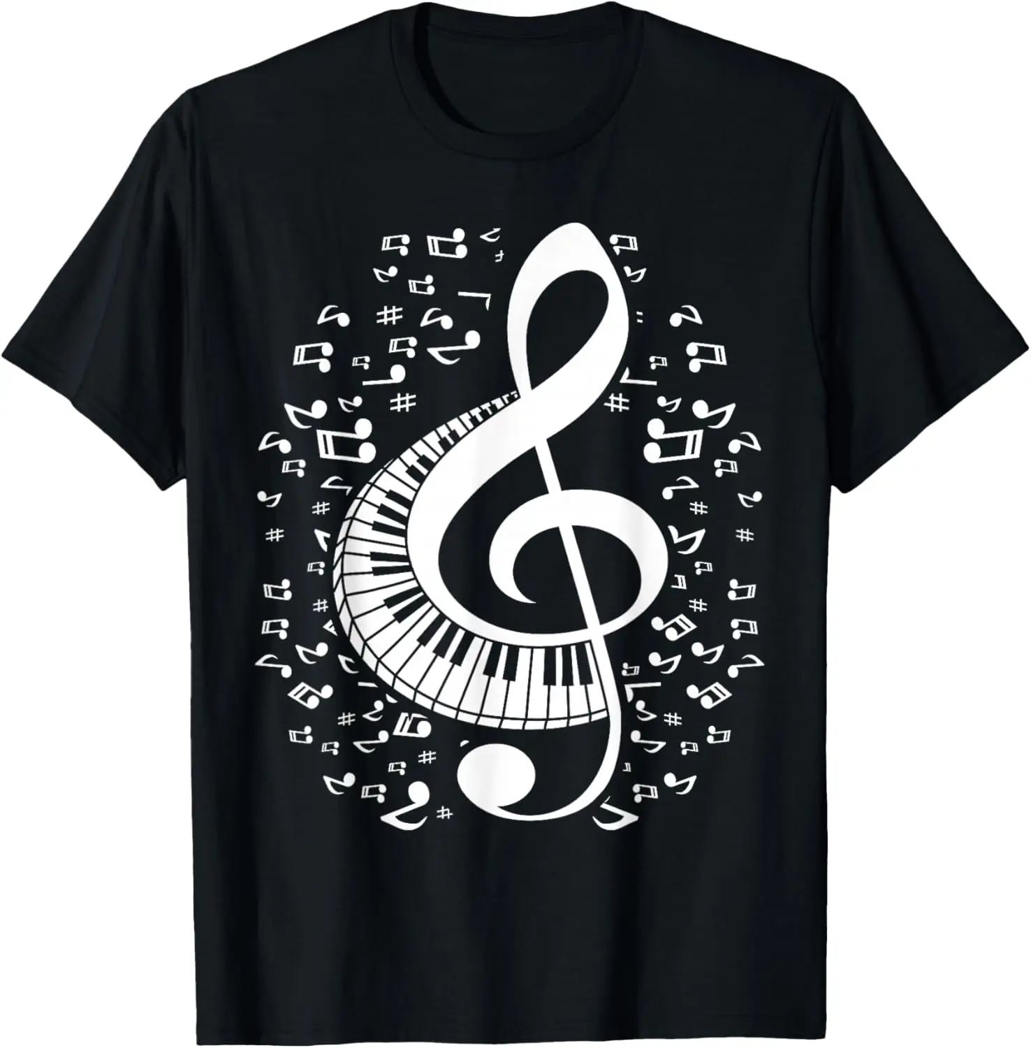 Men's Short-Sleeve Cotton T-Shirt - Classical Music Notes Graphic Top, 100% Soft Fabric Casual Menswear Streetwear, Casual Style Tee, Natural, Round Neck, Sports