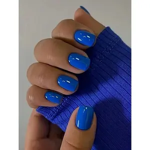 New Years Nails Blue Press On Nails, Square Medium Fake Nails, Acrylic Press On Gel Nails, Natural Glossy False Nails, Full Cover Nails, Reusable Fake Nails For Women, 24 Nails In 12 Sizes, Baby Blue Nails Nail Supplies Nails