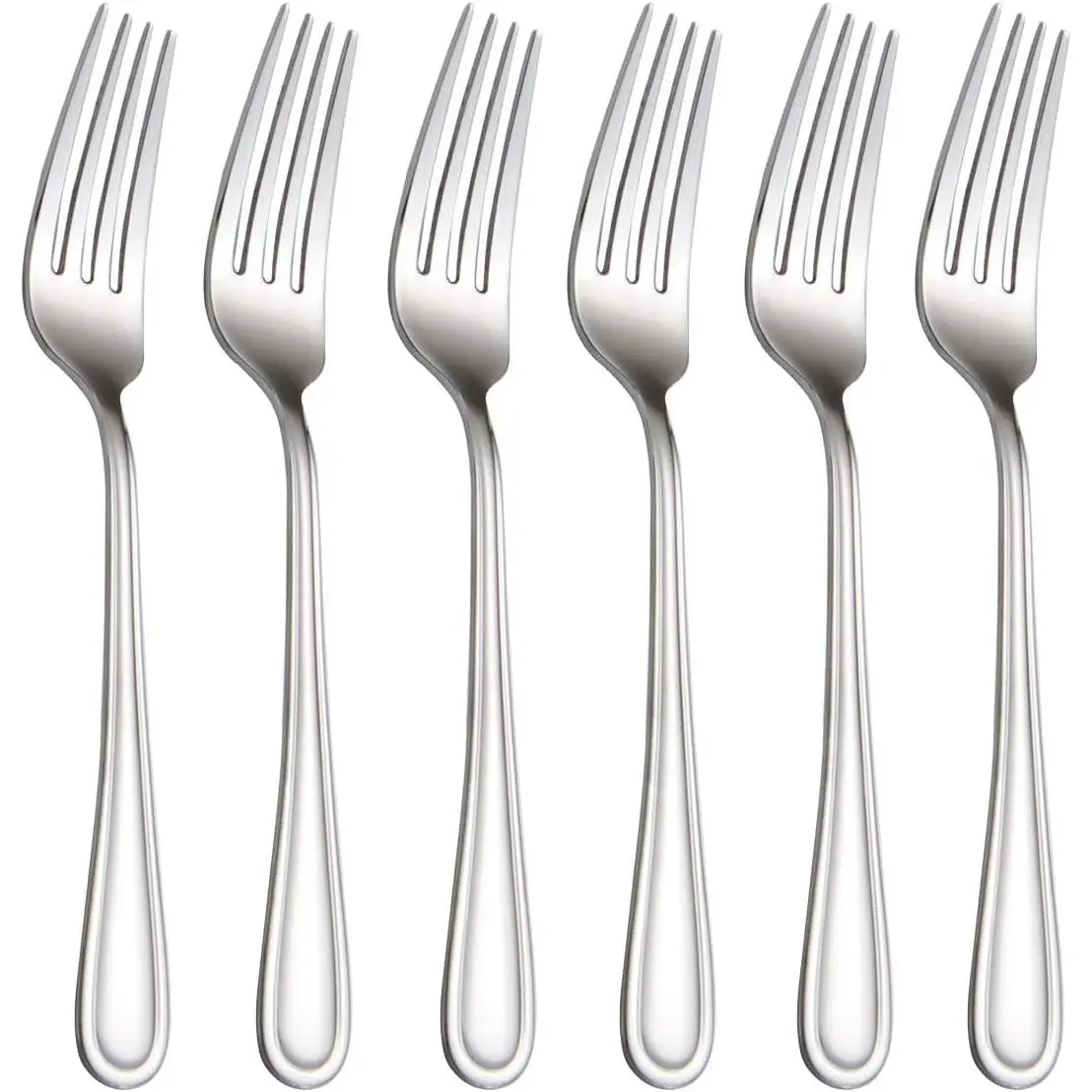 Salad Forks Set of 6, Flatware Fork 7-Inch, Stainless Steel Table Forks Mirror Polishing (Silver, 6pcs-Round Handle)
