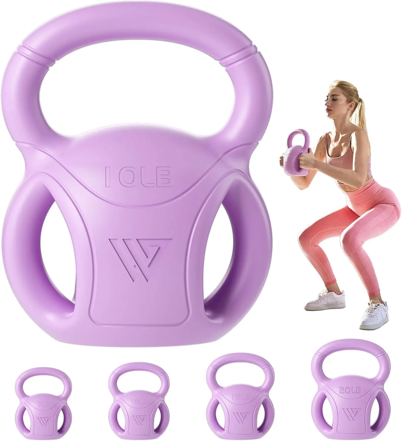 Women's 3-Handle Kettlebells - Multi-Size 5/10/15/20 LB Options, Lightweight Adjustable Dumbbell Push-Up Stand Alternative, At-Home Gym Equipment for Core Workouts (Sold Singly), Weightlifting, Three Handles