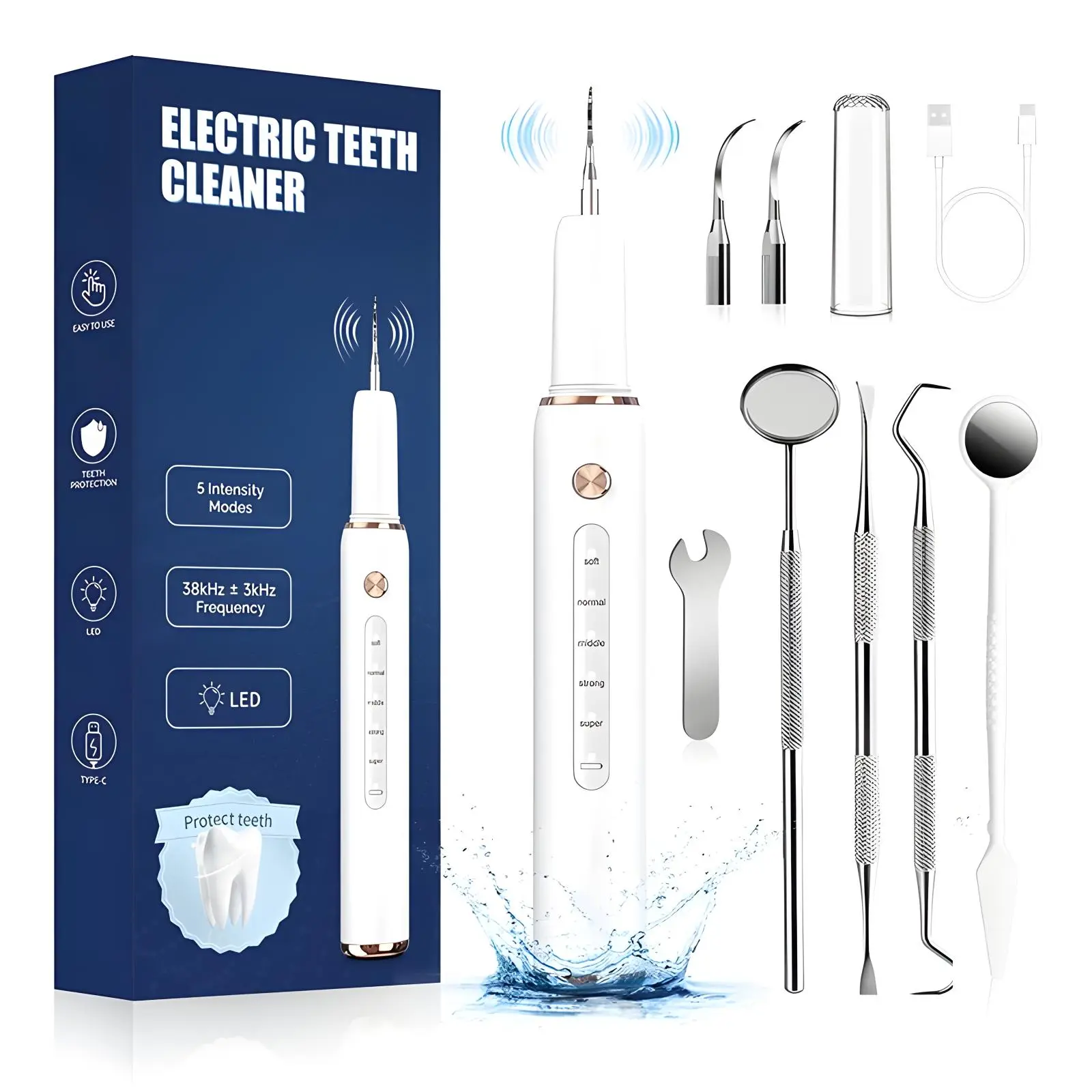 Portable Electric Dental Scaler & Tooth Plaque Remover with LED Light, 4 Modes Rechargeable Teeth Cleaning Kit, Christmas Gift