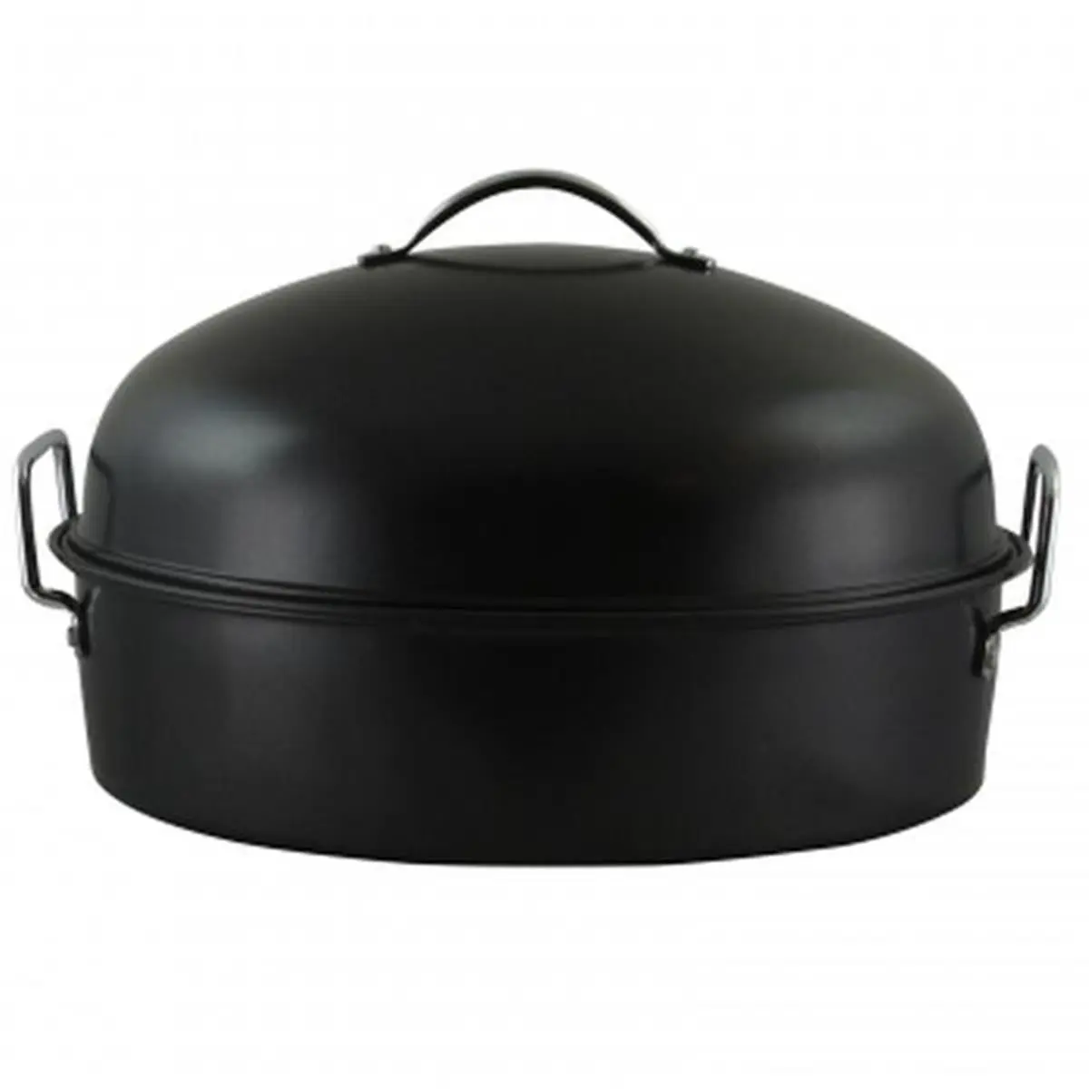 212 MAIN Carbon Steel Oval Shape Cookware Kenmar High Dome Roaster Set, Black, Pan with Lid, Rack