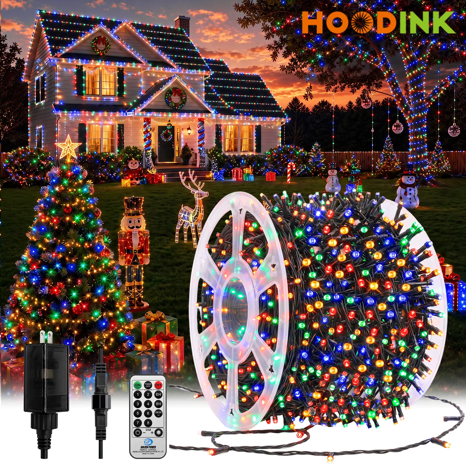 Hoodink 900LED 295FT Christmas Light String with 8 Modes Timer & Remote Control for Home Garden Yard Wedding Decorations Magical Festive Lighting