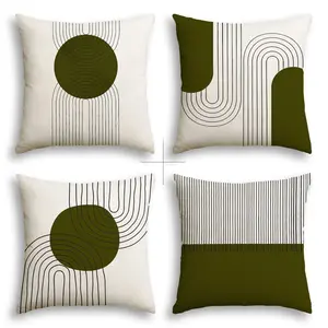 Olive Geometric Pillow Covers 4pcs, Invisible Zip Closure, Decorative Cushion Cases for Sofa Living Room Bedroom