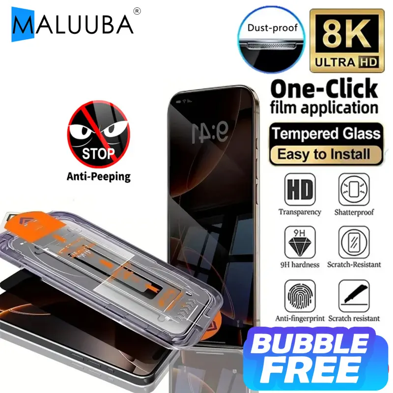 5pcs Full Cover Privacy Screen Dust Proof Protector, Screen protectors for iPhone 16/15/14/13/12/11/16 Pro Max/15 Pro Max/Plus/Mini, 9H Tempered Glass Film, Dynamic Island Compatible, Anti-Scratch, Anti-Fingerprint, Case Friendly, Glossy Screen Surface