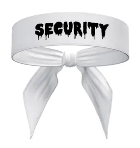 Security Uniform Sport Head Tie Headband Stretch Sweatband Black White Text Drip Classic Guard Job Worker Work Staff Event Uniform Officer Bouncer Custom Bandana Sweat Band  Head Band Enforcement Patrol Surveillance Athletic Fitness Moisture Wicking