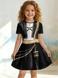 Women's Block Dress, Military Style, Asymmetrical Fitted Design, Short Sleeve, Knee Length, Casual One-Piece, Summer Dress