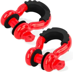 Shackles 3/4" (2 PACK)  D ring Shackle Rugged Unbreakable 28.5 Ton (57,000 Lbs) Maximum Break Strength with 7/8'' Pin Bow Screw Heavy Duty D Ring for  , Red