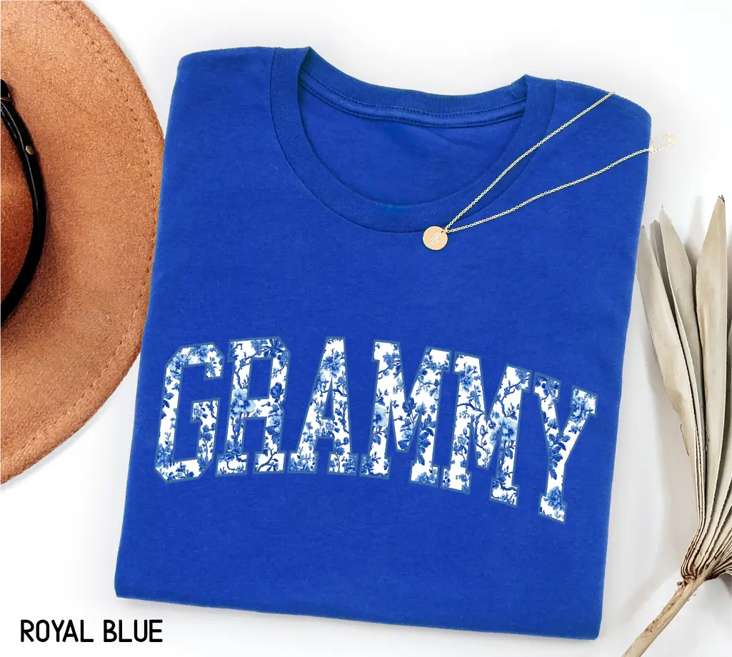 Toile Grammy Adult T-shirt - Floral Varsity Design Comfy Crewneck Tee for Everyday Wear & Family Gatherings - Gift for Mothers Day