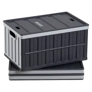 VEVOR Plastic Collapsible Storage Bins with Lids, 65L 3 Packs, Stackable Folding Storage Crates with Handles, Holds 84 lbs Per Bin, Heavy Duty Containers, Space-Saving Baskets, for Home Organizing