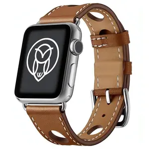 Classic Leather Strap for Apple Watch – Full-Grain or Smooth Leather, Stainless Tang Buckle, Elegant Stitch Detail, Fits Small to Large Wrists