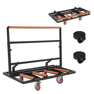 Garvee Folding Drywall Cart Dolly with 2000 LBS Load Capacity, Steel Panel Dolly Featuring 4 Swivel Casters, Adjustable Handle, and Tie-Down Strap for Easy Transport of Plywood, Plasterboard, and Glass