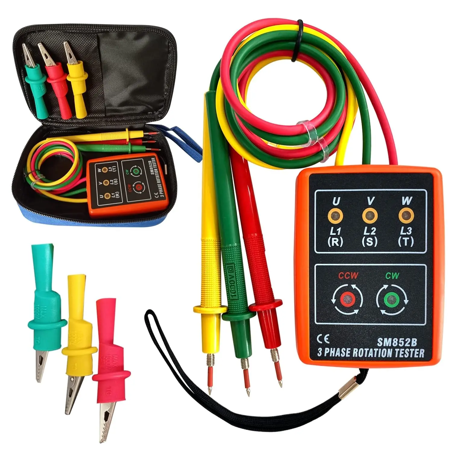 3 Phase Sequence Tester,Phase Rotation Meter Checker 20Hz-400Hz,Phase Indicator Order Detector,Phase sequencer 60V to 600V AC with LED and Buzzer SM852B