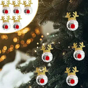 5PCS Disco Mirror Elk Horn Christmas Ball Silvery Xmas Tree Decoration Reflective Hanging Disco Balls Decor for Christmas Holiday Wedding Birthday Disco Party Ornament Supplies