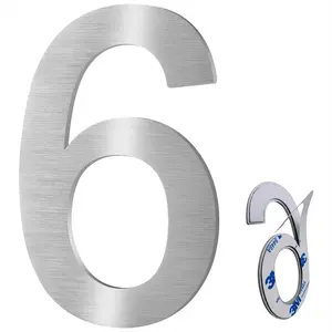 3 Inch  Stainless Steel House Numbers, Mailbox Numbers, Super  Self-Adhesive Metal Address Numbers, Suitable For Number Signs In Hotels, Apartments, And Courtyards ( 6)