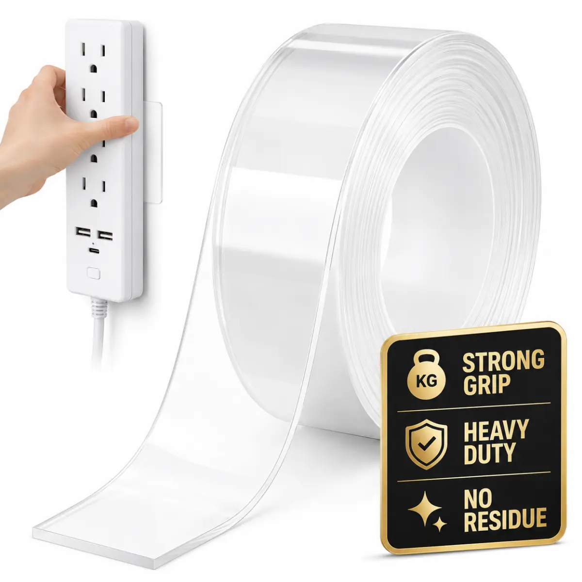 Double Sided Heavy Duty Extra Strong Adhesive Tape - 1.2" x 120" Indoor/Outdoor Household Nano Tape for Hanging Decorations, Lights, Garlands - Reusable and Damage-Free