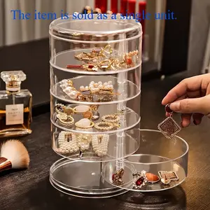 1pc Large-Capacity 5-Layer Multilayer Storage Jewelry Box Organiser with Transparent Rotating Design and Dust-Proof Lid - Perfect for Organizing Hair Accessories, Bangles, Necklaces, Earrings, Rings, and Watches