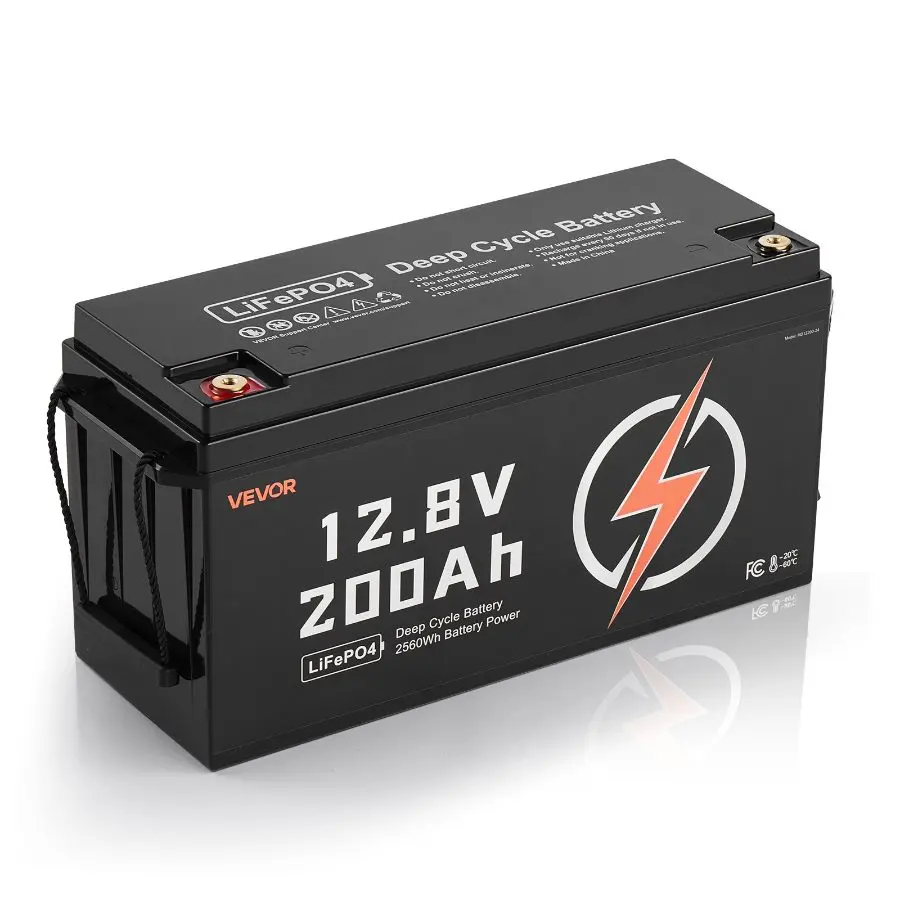VEVOR HD12200-24 12V 200Ah LiFePO4 Batteries, 15000 Cycles Deep Cycle Lithium Iron Phosphate Battery with Built-in BMS, Low Temperature Protection, 100A 50A Max Charge, 10-Year Lifetime for Solar Powered Off-Grid Home Energy Storage