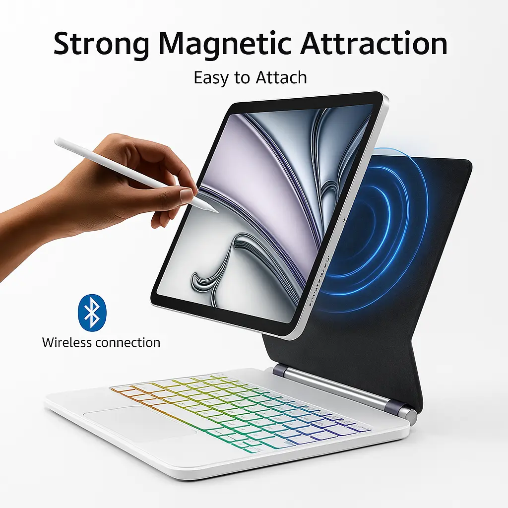 jibrea lg magic Keyboard Case for iPad Pro 11(1st, 2nd, 3rd, 4th gen) ” & iPad Air 10.9”/11” (M3/M2), Magnetic with Backlit, Trackpad & Shortcut Keys – Black/White color change backlight Tablet Adjustable Wireless Device wake function teclado