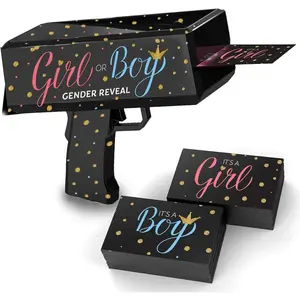 Gender Reveal Confetti Card Gun – "It’s a Boy" or "It’s a Girl" Cards Launcher – Fun Gender Reveal Party Prop, Shower Supplies for Team Pink or Blue – Boy or Girl Announcement Blaster