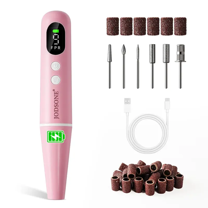 JODSONE 20000 RPM Portable Nail Drill Multifunctional Low Noise with LED Display Rechargeable Professional Nail Drill for Home Nail Salon Pink