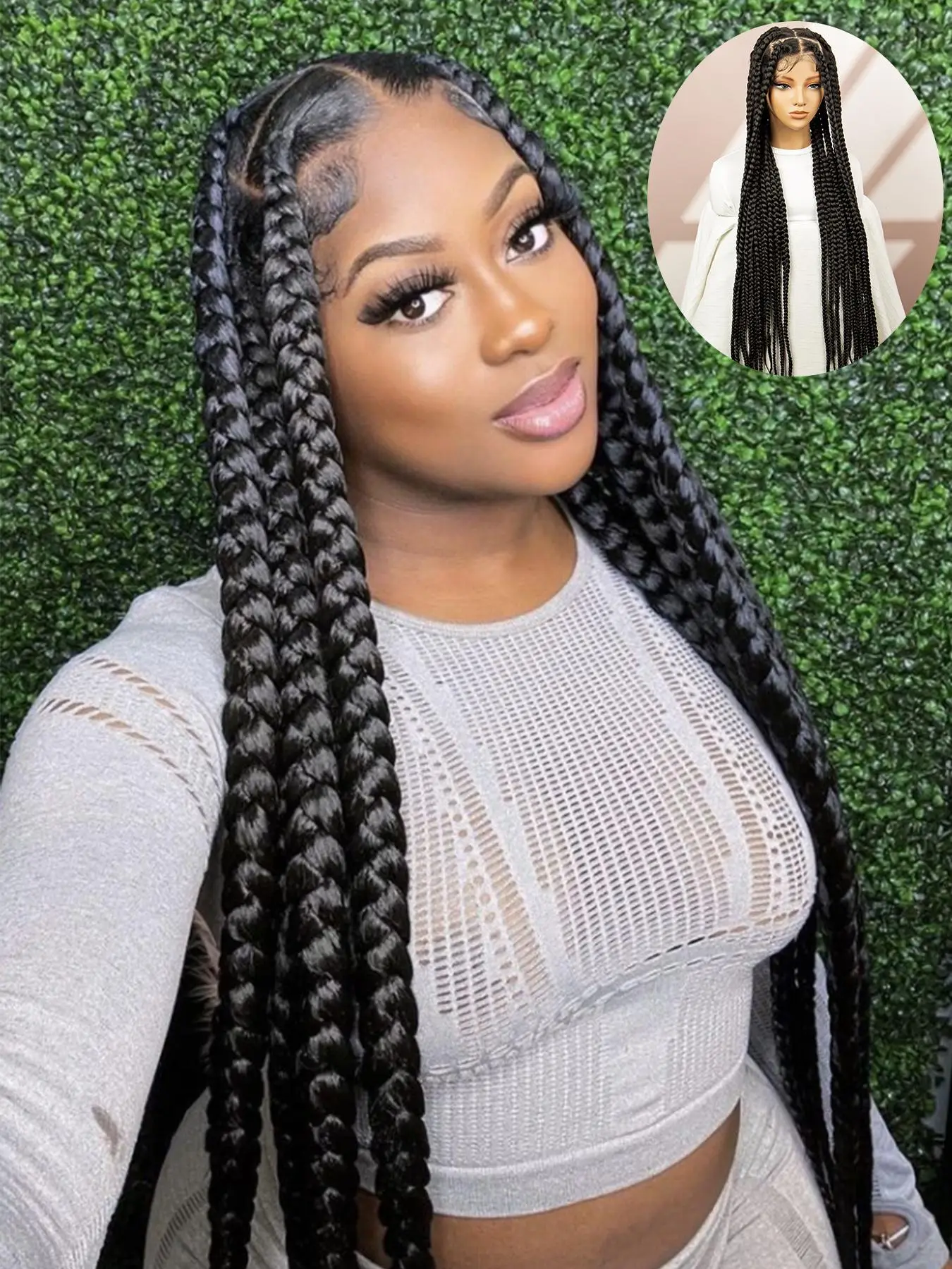 36 Inch Long Knotless Color Box Braided Wig, Full Lace 