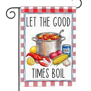 Cajun Theme Rectangular Garden Flag, Polyester Fade-Proof Multi-Size "Let the Good Times Boil" Crawfish Boil Seafood Decor for Patio, Porch, Outdoor Decor