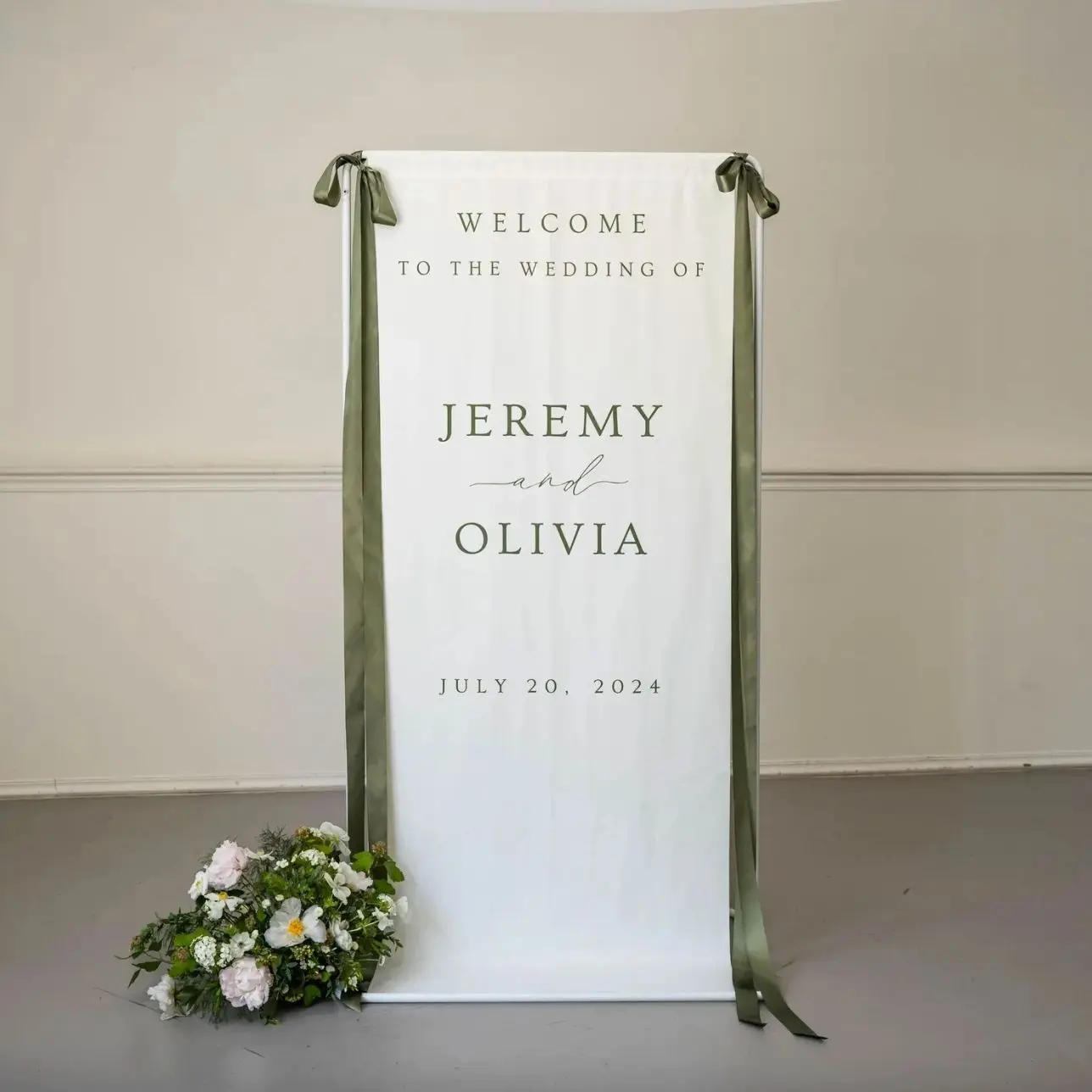 Fabric Wedding Welcome Sign, Modern Wedding Welcome Sign Fabric Microfiber Custom Wedding (No Silk Ribbon)
