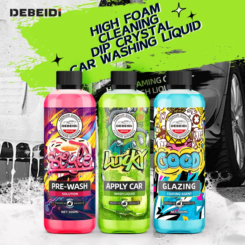 DEBEIDI 3-Step Car Wash Liquid Set, 500ML Each – Pre-Wash Solution, Wash & Shine Car Shampoo, Quick Glazing Coating, High Gloss, Water Repellent, Auto Detailing Cleaning Set