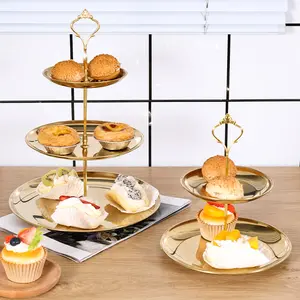 3 Tier Cake Stand Stainless Steel Detachable Cake Display Plate Fruit Snack Candy Tray Kitchen Organizer for Home Restaurant Buffet Wedding Party Utensils Decor Storage Ornaments