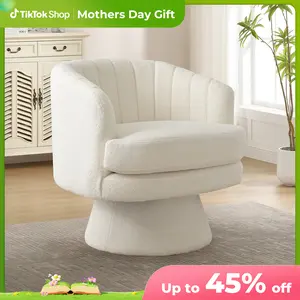 [summervibes] Hertford Vanity Chair, Swivel 360 Degree Swivel Barrel Chairs Accent Chair, Barrel ChairsModern Cozy Lambswool Accent Chair, Comfy Round Armchiars,  for Living Room, Bedroom Office