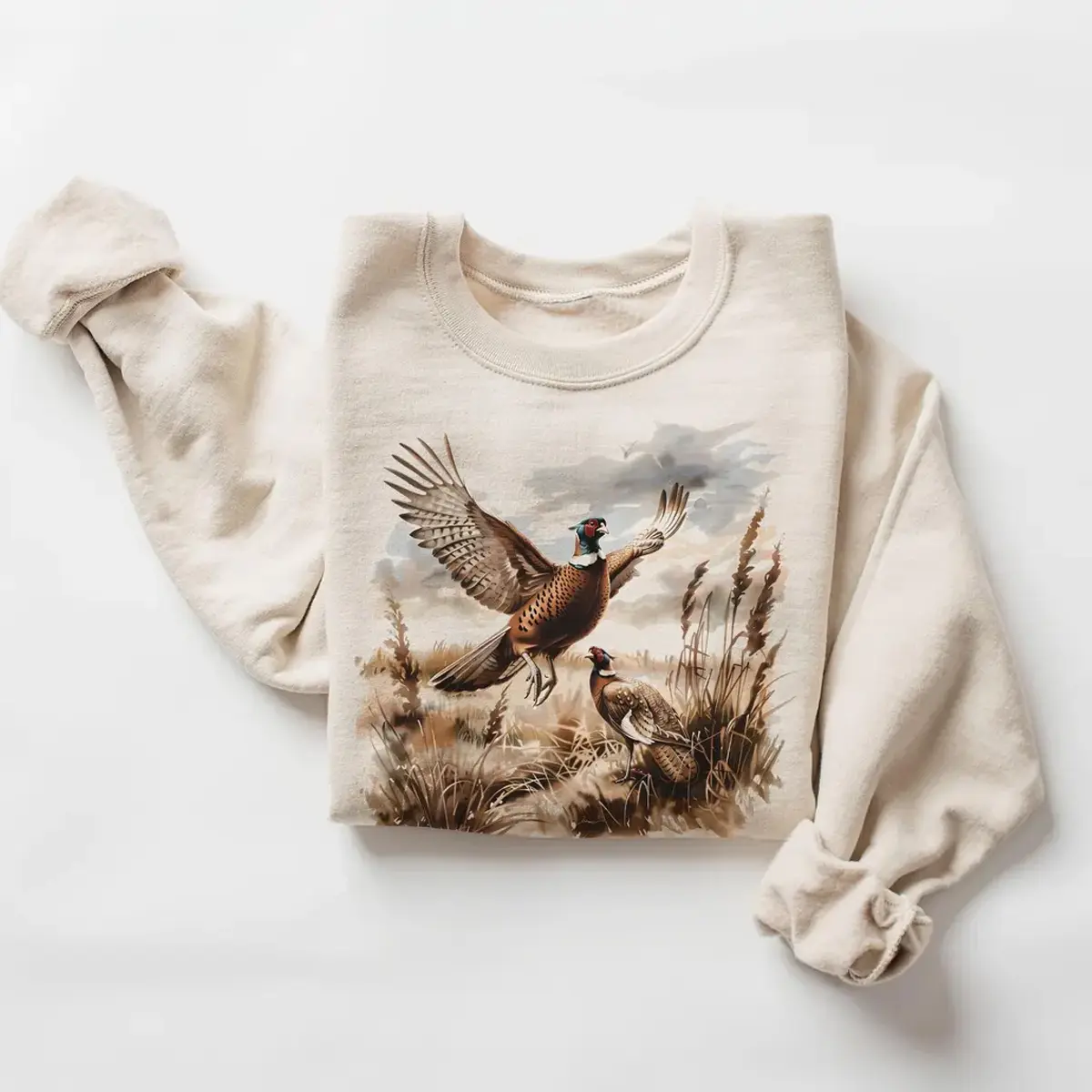 Retro Pheasant Bird Wilderness Scene Sweatshirt, 90's Vintage Game Birds Outfit, Boho Vintage Unisex Crewneck Sweatshirt