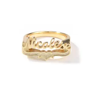 Unisex 18K Gold Vacuum Plated Copper Heart Signet Ring - 5A+ Sri Lanka Zircon Ribbon Design, Gold Rings, Miami-Italy-Mexico & Micro Inspired Classic Luxury Jewelry, Daily Wear Gift Idea